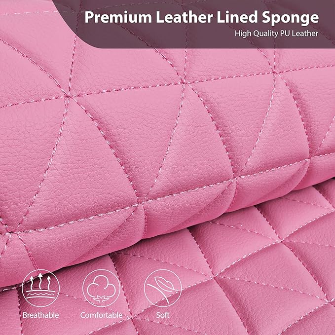 CAR PASS Bling Diamond Pink Leather Car Seat Covers for 2 Front Seats Protector, Waterproof Shining Glitter Sparkly Crystal Universal Armrest Fit Automotive Truck SUV Cute Women Girl, Pink Rhinestone