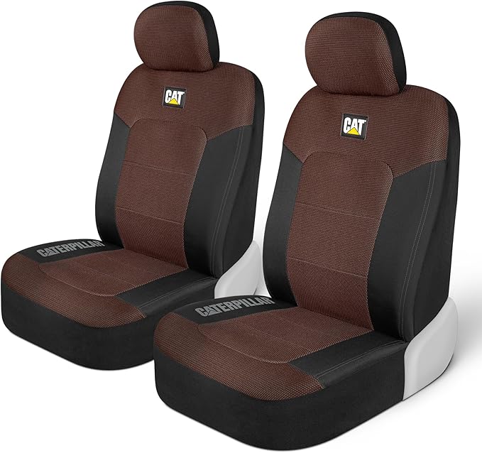 CAT Brown & Black Seat Covers for Cars, Trucks, & SUV - Set of (2) MeshFlex Car Seat Cover Front Seat Protectors - Airbag Compatible Seat Covers for SUV Interior Covers & Seat Cover Accessories