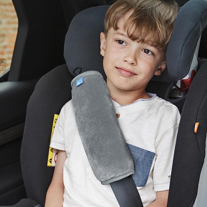 COOLBEBE Seat Belt Pillow for Kids, Extra Soft Toddler Travel Pillow for Car Seat, Universal Carseat Strap Cushion Pads for Childs Baby People Adults, Grey
