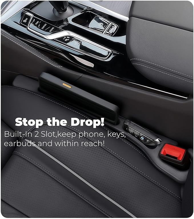 Car Seat Gap Filler, 2-Pack No Drop Seat Guard Universal Fit Car Seat Gap Plug Anti-Drop with Storage, Fill The Gap Between Seat and Console, Auto Accessories for SUV Truck Sedan