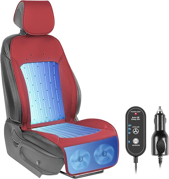 Paffenery 2025 Upgraded Cooling Car Seat Cover Front Seat, 12V-24V Ventilated Cooling Car Seat Cushion, Cooled Seat Cover for Car SUV Truck Universal Fit, Dark Red