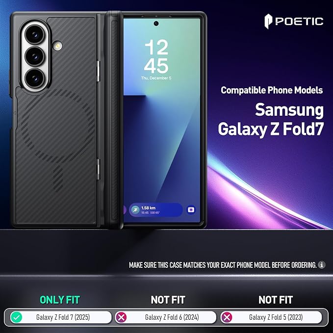 Poetic Revolution Flex Case for Galaxy Z Fold 7, [Hidden Foldable Kickstand][Hinge Protection][MagSafe Compatible], Full Body Shockproof Galaxy Z Fold 7 Cover with Built-in-Screen Protector, Black