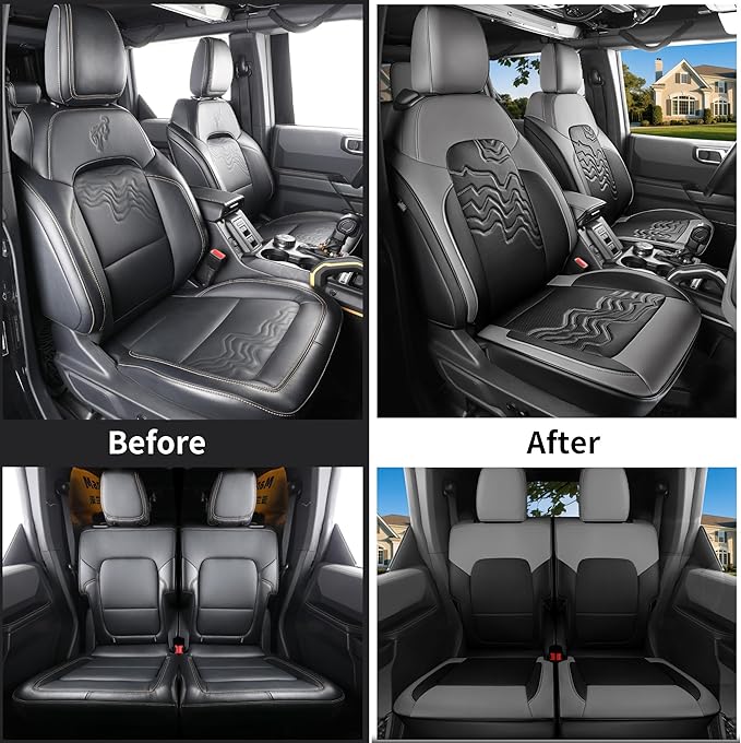 Red Rain Leather Seat Cover Customized Fit for Ford Bronco 2 Door Seat Cover 2025 2024 2023 2022 2021 Black and Gray Car Seat Covers Full Set (Bronco 2Door-Black+Gray)