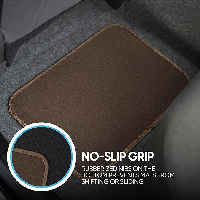 BDK Premium Dark Beige Carpet Floor Mats for Cars - Universal Fit Interior 4-Piece Car Mats Full Set with Vinyl Heel Pad Protector - Cute Car Accessories Interior Floor Covers for SUVs & Trucks