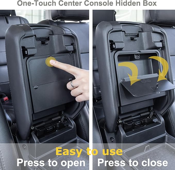 Center Console Hidden Organizer Box Compatible with Jeep Wrangler JL/JLU 4XE and Jeep Gladiator JT 2018-2024 2025 2026 Accessories Armrest Secret Compartment One-Touch Hidden Storage（Patent Design）