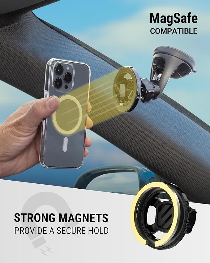 Scosche SMS2WD MagicMount MagSafe Suction Cup Phone Mount for Car Windshield/Dashboard Cell Phone Holder Compatible with Popsocket, Magnetic Stand Compatible with iPhone 17/16/15/14/13/12 & Android