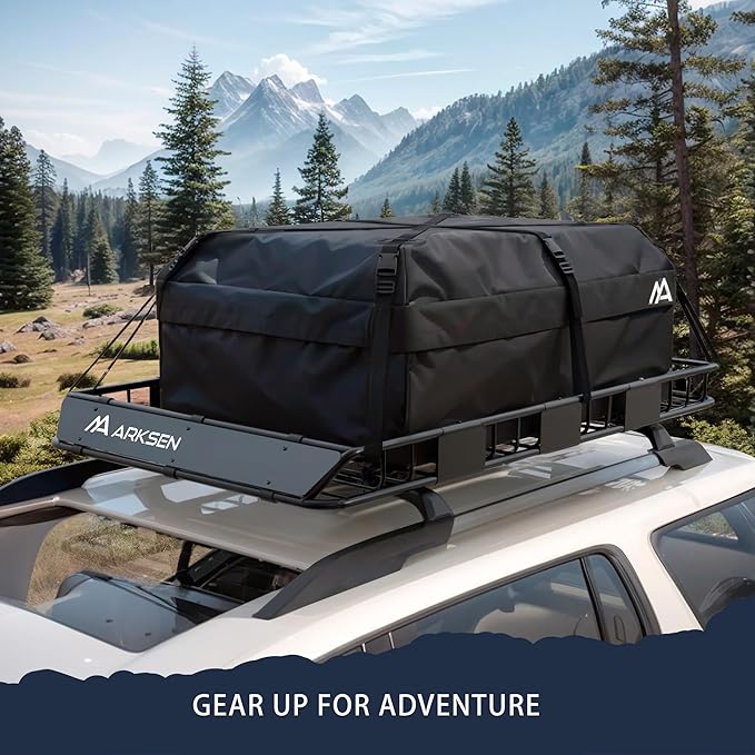 ARKSEN 64 x 39 x 5 Inch Upgrade Universal Roof Rack with Cargo Net, 2 Ratchet Straps - 150Lbs Capacity Heavy Duty Rooftop Cargo Carrier with Extension for Car, SUV & Pickup