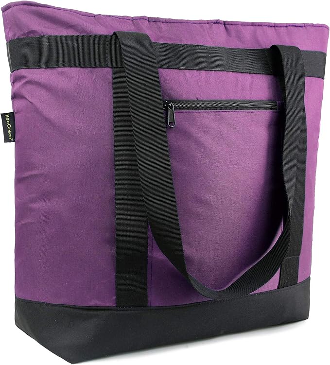 BeeGreen Cooler Bag Soft Insulated Tote for Beach Travel Grocery Shopping Lunch Portable Large Ice Coolers with Handle Hard Freezer Bags with Zippered Top Foldable Leakproof Delivery Totes Purple