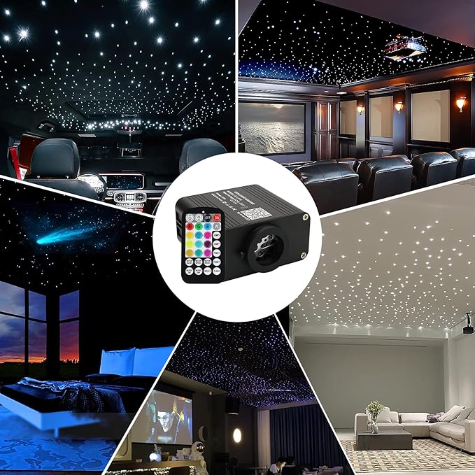 AMKI RGBW 16W Starlight Headliner Kits 550pcs*0.03in*9.8ft Cables Twinkle + Music Mode APP Remote Sound Control Fiber Optic Light for Car Home Star Ceiling Light Kit