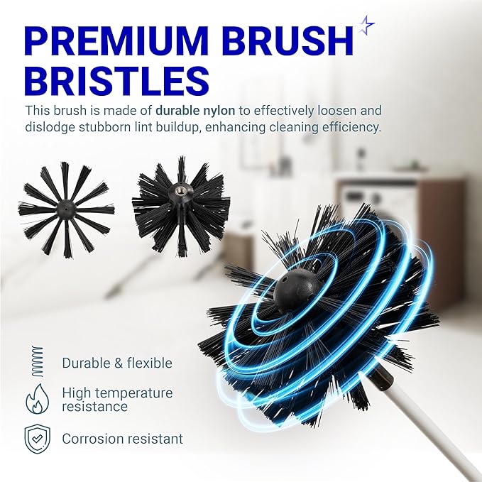 BlueStars 60-Feet Dryer Vent Cleaner Kit with Drill Attachment — Flexible Lint Remover Brush, Extends Up to 60 ft, Works with or Without Power Drill