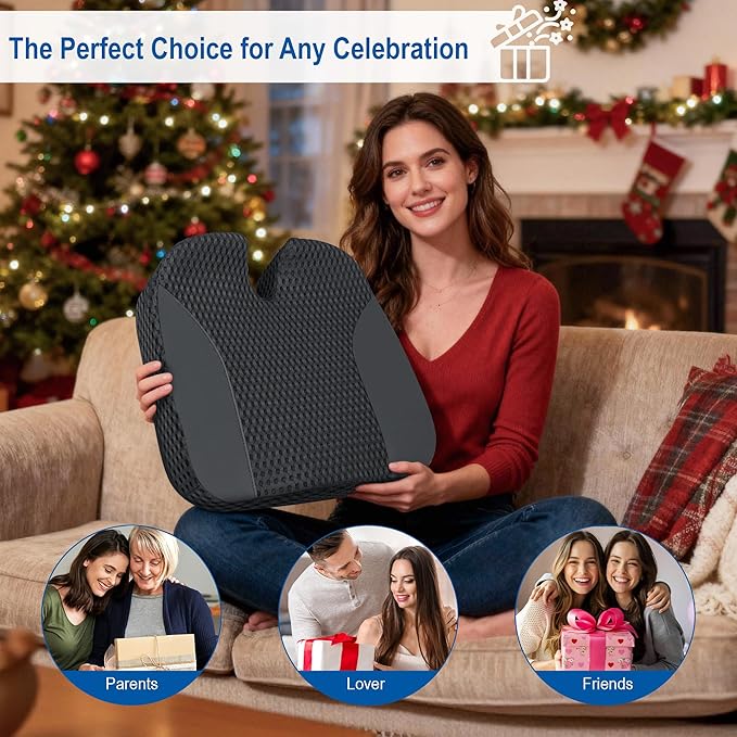 Car Seat Cushion: Ergonomic Memory Foam Cushion for Driving and Long Drives, for Sciatica and Back Pain, Seat Pillow for Car, Truck, Office Chair, Home, Wheelchair- Black