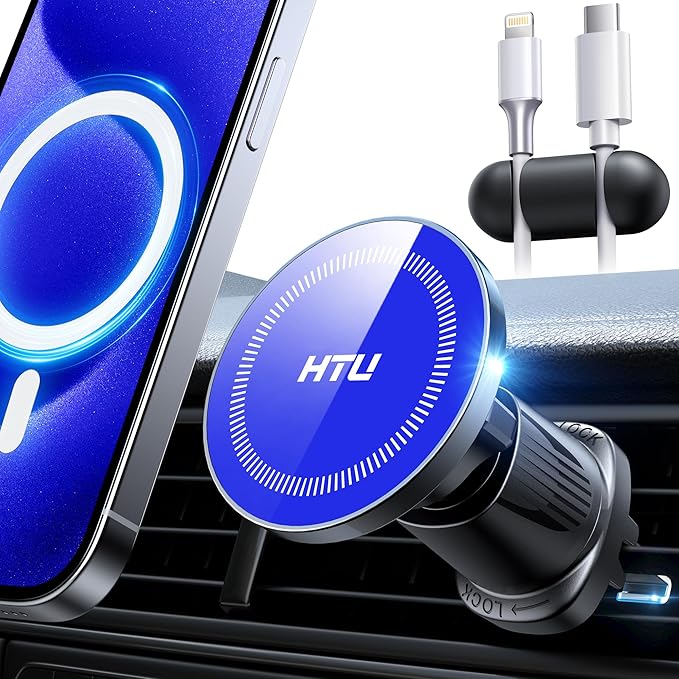 HTU [2026 True Military-Grade] Magnetic Car Mount Vent [Upgraded Strongest Magnet & Metal Hook] for MagSafe Phone Holder Car for iPhone 17 16 15 14 13【Patent & Safety Cert】, Non-Charging, Royal Blue