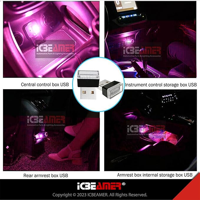 ICBEAMER USB Interface Miniature Night Light 1-Pack (Pink Purple) | Universal Plug-in LED for Car Interior and Trunk Ambient Atmosphere