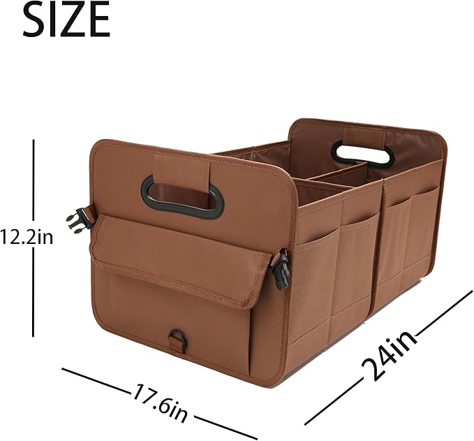 AOKJOY Car Trunk Organizer, Brown, Foldable, Non-slip, Adjustable, Multiple Compartments, 600D Oxford Cloth Material