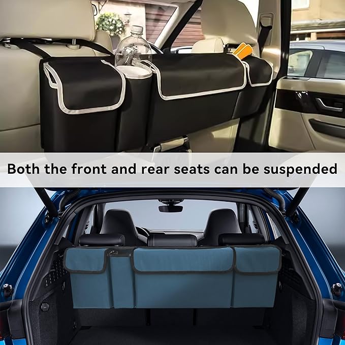 Car Trunk Organizer, Backseat Hanging Large Storage with Adjustable Straps,Waterproof PVC Collapsible Cargo Bag, Car Interior Accessories for Auto SUV MPV (White)
