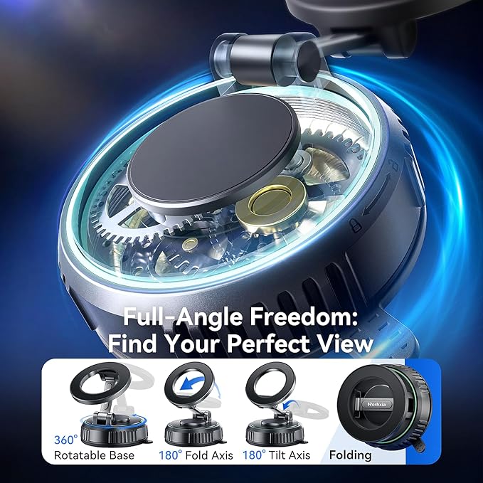 Rorhxia Car Phone Holder for Magsafe, [Enjoy Convenience, Flexibility, Stability], Foldable Vacuum Magnetic Phone Mount for Dashboard Windshield for Your Car Fit iPhone 17/16/15/14/13/12 Pro Max