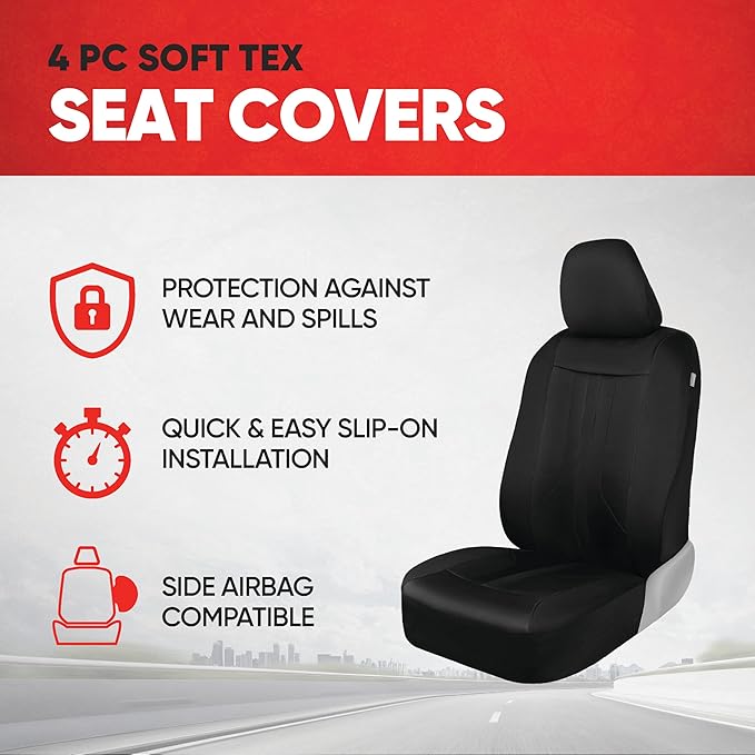 Motor Trend Black Cloth Car Seat Covers for Front Seats – Premium Automotive Bucket Seat Covers, Made for Vehicles with Removable Headrests, Interior Covers for Car Truck Van SUV