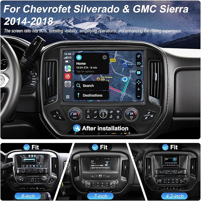 13.1" QLED Car Radio Stereo Upgrade for Chevy Silverado & GMC Sierra 2014-2018, 8-Core Head Unit 4GB+64GB with CarPlay/Android Auto, 2K Touch Screen and 1080P Backup Camera (6+128 Black)