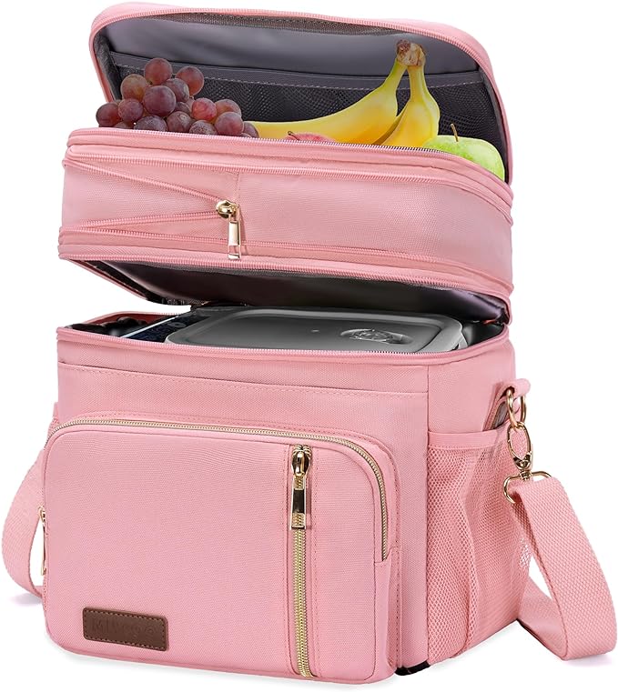MIYCOO Lunch Bag & Lunch Box for Women Men Double Deck - Leakproof Insulated Soft Large Adult Lunch Cooler Bag for Work, Beach, Picnic, Camping, Travel (Pink,15L)