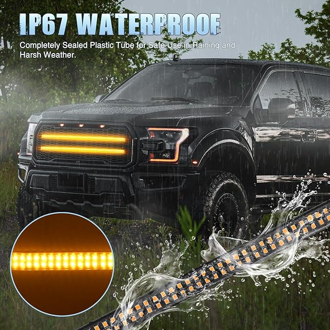 Nilight 2PCS 24 inch Truck Grille Strobe Lights Strip 384 LED Emergency Light Amber Flexible Side Flashing Warning Caution Safety Waterproof Lighting Kit for Trucks Tow Plow Construction Vehicles