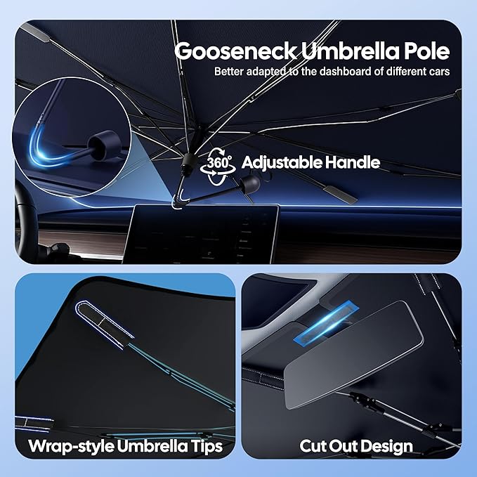 EcoNour Umbrella Windshield Sun Shade for Car | Foldable Umbrella Sun Shield | UV & Heat Protection for Front Window Shade with Storage Pouch | Fits Coupe, Sedan & Hatchbacks | Small 52"x31"