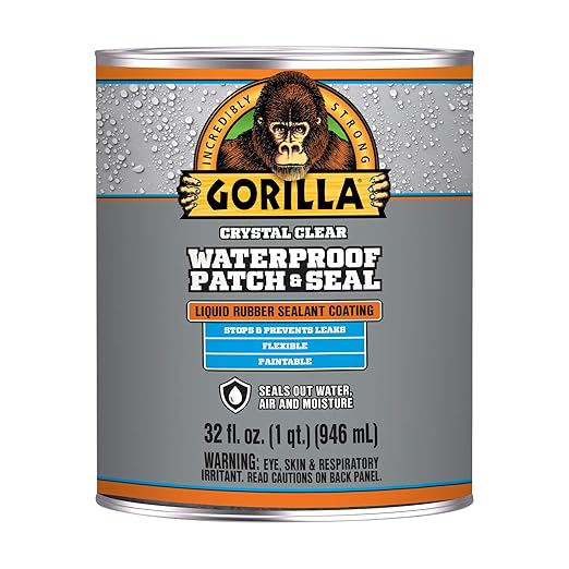 Gorilla Patch & Seal Liquid Rubber Waterproof Sealant, Crystal Clear, 32 Ounce (Pack of 1) - Seals Out Water, Air, and Moisture