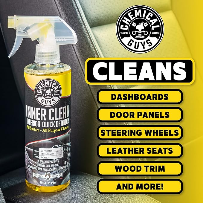 Chemical Guys InnerClean Interior Quick Detailer Cleaner and Protectant for Dashboards Door Panels Seats Trim and Surfaces Non Greasy Interior Car Cleaning Spray and Interior Detailer Spray 16 oz