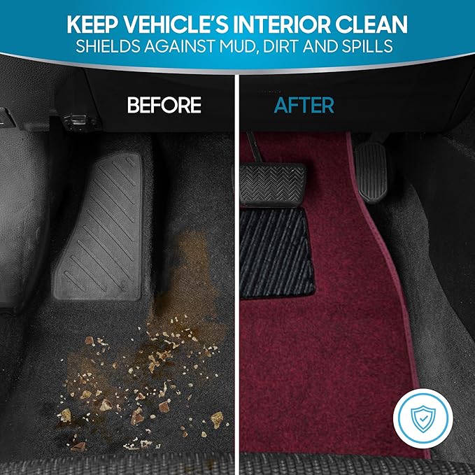 BDK Premium Burgundy Red Carpet Floor Mats for Cars - Universal Fit Interior 4-Piece Car Mats Full Set with Vinyl Heel Pad Protector - Cute Car Accessories Interior Floor Covers for SUVs & Trucks