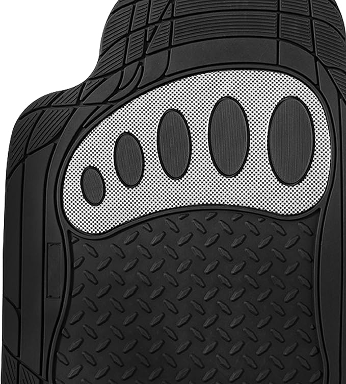 FH Group Automotive Floor Mats - Heavy-Duty Footprint Design Rubber Floor Mats for Cars, Universal Fit Full Set, ClimaProof Floor Mats, Trimmable Floor Mats For Most Sedan, SUV, Truck Floor Mats White