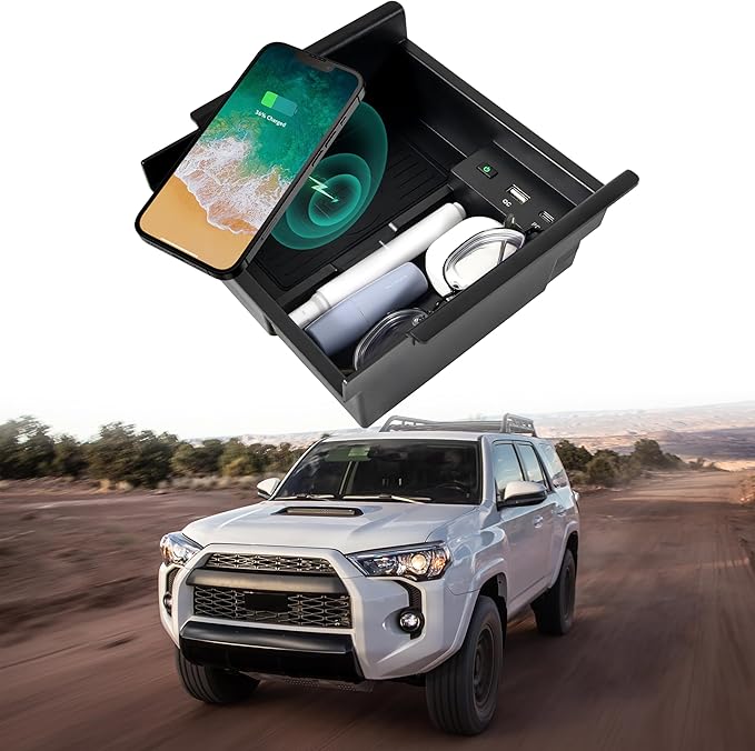 KEWISAUTO Wireless Charger for Toyota 4Runner 2010-2024, Center Console Organizer Tray Armrest Storage Fast Wireless Phone Charging Panel Pad for 2010-2024 Toyota 4Runner 5th Gen SR5 TRD Accessories