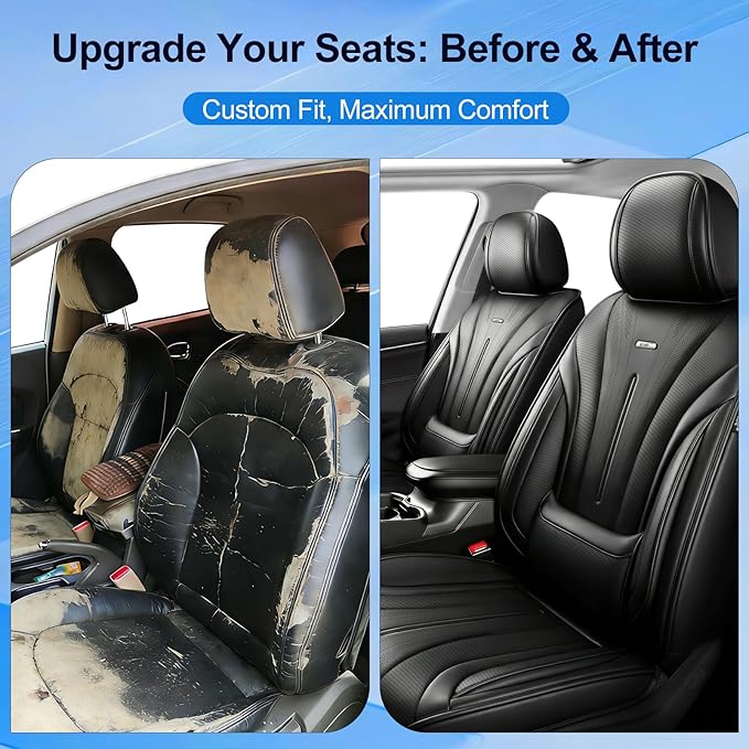 Fit Civic Car Seat Covers (2 Row 5 Seats) for Select Honda Civic 2020-2026 Sedan(Not for Coupe) - Premium Full Coverage Leather, Waterproof All Weather Breathable Seat Cushion Protector, Black
