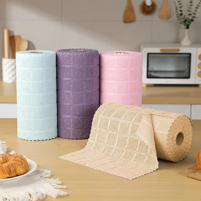80 Pack Microfiber Cleaning Cloth Roll,Lint Free Rags Paper Towels & Tear Away Reusable Towels,Washable Shop Rags,Wash Cloths Dish Rags(12" x 12") for Car Kitchen Window Garage-Apricot Yellow