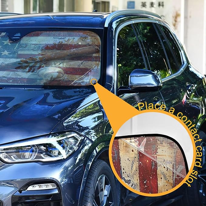 xigua Vintage Baseball Car Windshield Sunshade Foldable Front Window Sun Visor Protector for Car,SUV,Truck - Keep Vehicle Cool,55 x 27.6 Inch