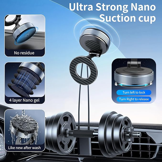 Car Phone Holder for Magsafe, Foldable Suction Cup Phone Mount 360° Adjustable Vacuum Magnetic Phone Holder, Cell Phone Holders for Your Car Compatible with iPhone 17 Pro Max 16 15 14 13 12