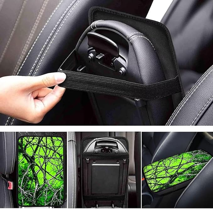 Green Leaves Universal Center Console Armrest Soft Pad Protector Cover Non Slip Fits for Most Vehicle,SUV,Truck Car Decoration