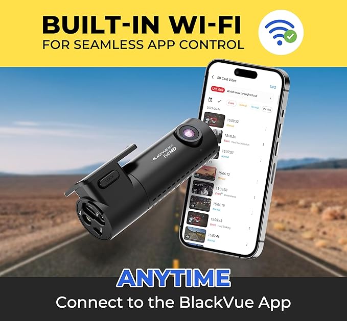 BlackVue DR590X-1CH Plus 32GB Dash Cam - Full HD 60fps Dash Cam Front, STARVIS, Free Hardwire Cable & SD Card, Built-in Wi-Fi, Parking Mode Support, App Control Dashcam