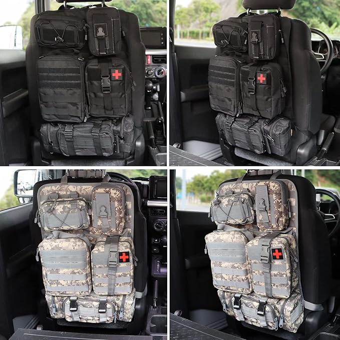 MAIKER Tactical Car Seat Back Organizer, Upgrade Tactical Vehicle Panel Organizer with 5 Detachable Molle Pouch, Universal fits for Most of Vehicle Black