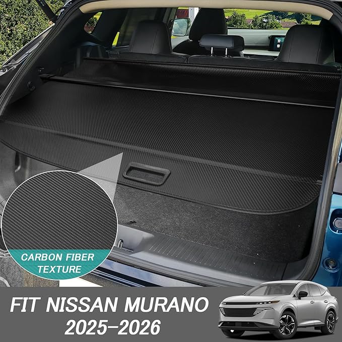 Cargo Cover for Nissan Murano 2025 2026 Accessories Retractable Trunk Cover Security Shielding Shade Cargo Luggage Cover Trunk Privacy Protection (No Gap Carbon Fiber Texture)