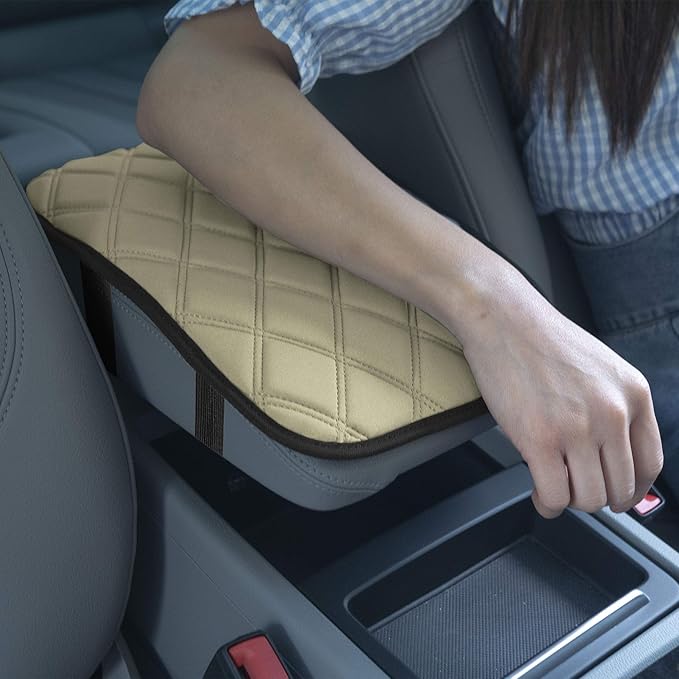 FH Group Neosupreme Beige Diamond Pattern Center Console Pad – Water-Resistant Armrest Cover Protector for Cars, SUVs & Trucks