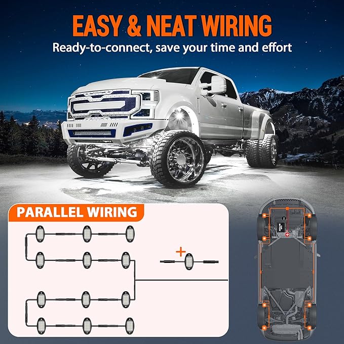 Rock Lights 12 Pods High Bright White LED Underglow Lights for Jeep Trucks Golf Cart ATV UTV RZR SUV Offroad Pickup Accessories