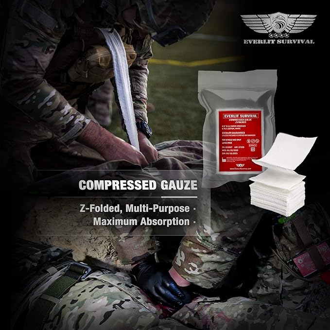 EVERLIT Emergency Trauma Kit, CAT GEN-7 Tourniquet 36" Splint, Military Combat Tactical IFAK for First Aid Response, Gun Shots, Severe Bleeding Control (OD Green)
