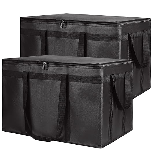 CIVJET 2PK Insulated Food Delivery Bag, XXX-Large Insulated Grocery Bags, Cooler bags, Food Carrier Catering Bag, Commercial Food Warmer bag for Delivery Drivers, Black