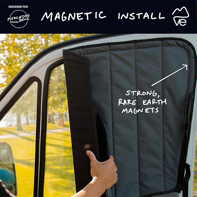 VanEssential Insulated Magnetic Blackout Front Door Window Covers (Pair) Designed for Mercedes-Benz NCV3 (Van Years 2007 to 2018) - Charcoal Gray