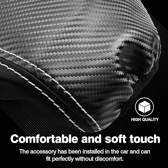 Autorder Center Console Cover for Kia Seltos 2021 2022 2023 2024 2025 Accessories Carbon Fiber Armrest Cover Anti-Scratch Middle Console Pad Leather Armrest Protector