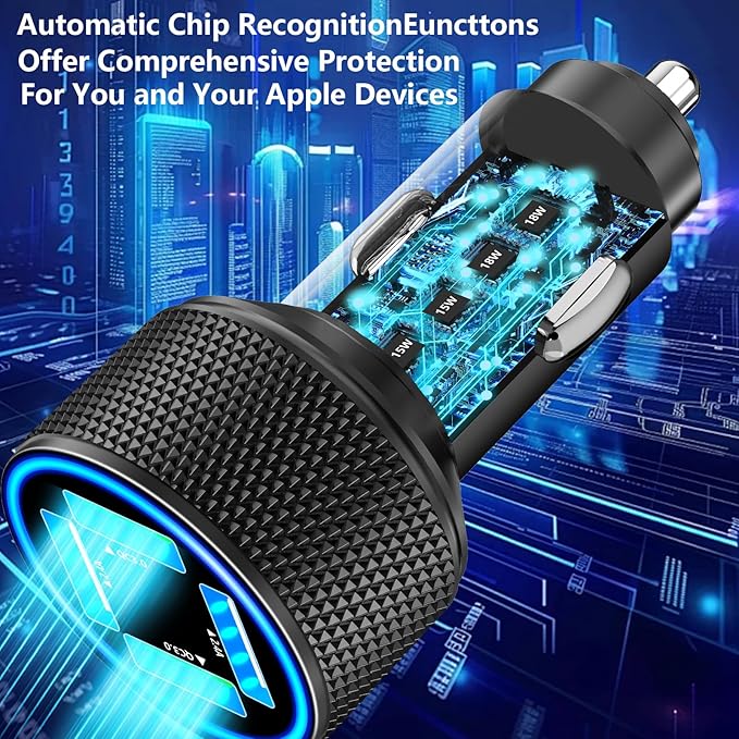 USB Fast Car Charger, Stuffcool 60W 2USB-A + 2QC3.0 Car Power Adapter 4-Port Car Charge Cigarette Lighter USB Charger Car Carplay Charger for iPhone 17 17 Pro 16 15 14 13 12/Galaxy S26 S25/Pixel/iPad