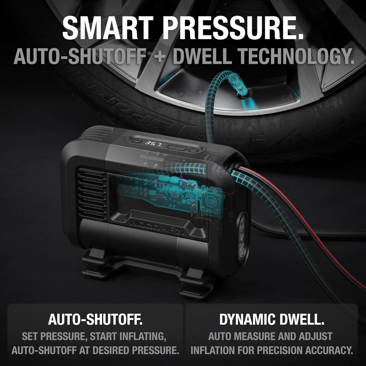 NOCO AIR20: UltraFast 20A Tire Inflator - 12V Portable Air Compressor Pump, 100 PSI Max – 47 SLPM Airflow Inflates 0–40 PSI in 2.5 Minutes – Digital Gauge + Auto-Shutoff