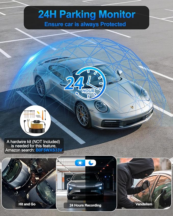 4 Channel Dash Cam Front and Rear Inside Left Right, 360° Dash Camera with 5GHz WiFi & App Control, 24H Parking Monitor, Super Night Vision, G-Sensor, Loop Recording, 64GB SD Card Included