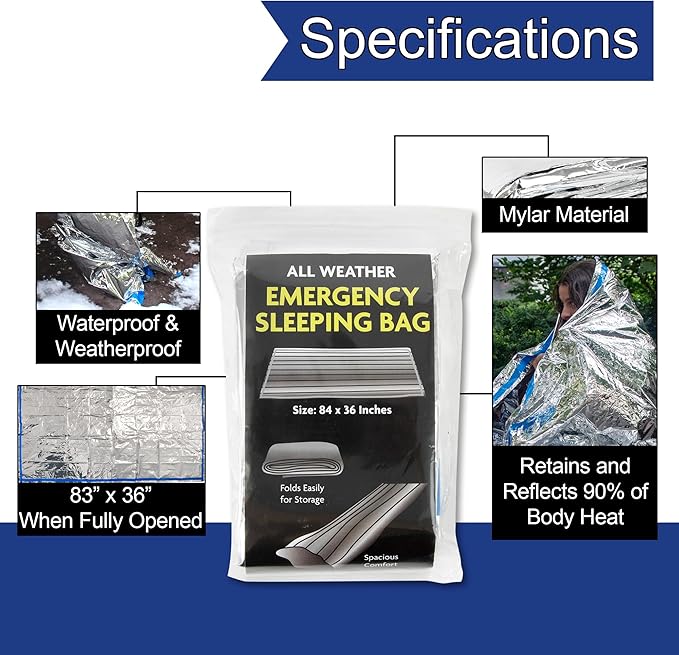 Trail maker Mylar Emergency Thermal Blankets for Survival, Thick Reusable Mylar Space Blankets Bulk 84" L x 36" W Emergency Foil Blankets for Warmth, Camping, Runners, Spa, First Responders (1)