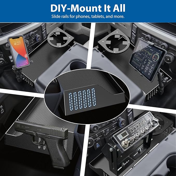 All Metal Front Center Seat Headrest Organizer Compatible with 2011-2025 2026 Ford F150 F250 F350 F450 F550 F650 Accessories, Compartment Tray Container Storage Box with Cup Holder(Jump Seat Only)