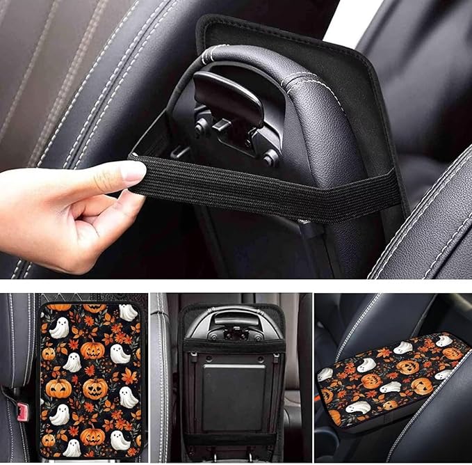 Cute Ghost Pumpkins Universal Center Console Armrest Soft Pad Protector Cover Center Console Cushion Universal Fit for Most Vehicle,SUV,Truck Car Accessories